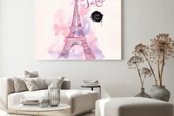 Obraz: Akwarela z wieżą eiffla i ulicą paryża w różu