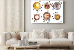 Obraz: Akwareli filiżanki kawy, odizolowywać na białym tle z kawowymi