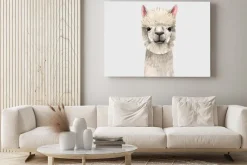 Obraz: Akwarelowa biała lama na jasnym tle