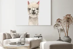 Obraz: Akwarelowa biała lama na jasnym tle