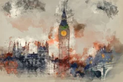 Obraz: Akwarelowy londyn z big benem i parlamentem