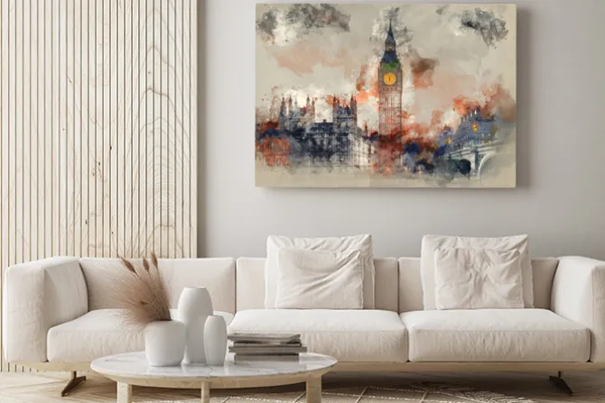 Obraz: Akwarelowy londyn z big benem i parlamentem