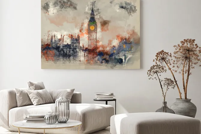 Obraz: Akwarelowy londyn z big benem i parlamentem