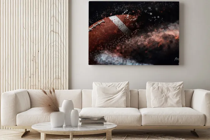 Obraz: American football ball close up on black background.