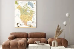 Obraz: Ameryka północna szczegółowa mapa kolorach retro