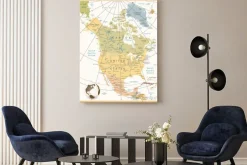 Obraz: Ameryka północna szczegółowa mapa kolorach retro