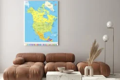 Obraz: Ameryka północna szczegółowa mapa polityczna z ikonami nawigacji