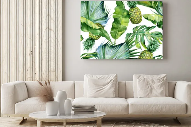 Obraz: Ananasy w tropikalnych liściach