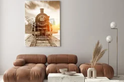 Obraz: Archiwalne czarno napędzie parowym kolejowej pociągu