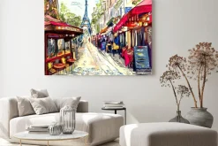 Obraz: Artystyczna paryska ulica z kawiarniami