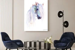 Obraz: Artystyczny biały koń z kwiatami w grzywie