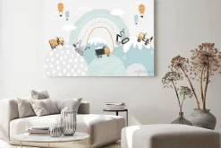 Obraz: Auta balony chmury i tęcza