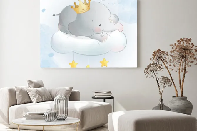 Obraz: Baby elephant sleeping on cloud