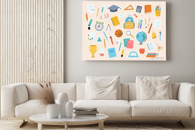 Obraz: Back to school collection of stickers with supplies, stationery,