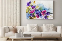 Obraz: Barwny bukiet kwiatów malowany akwarelą na białym tle