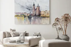 Obraz: Bazylika mariacka krajobraz w akwareli artystyczny malunek