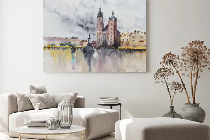 Obraz: Bazylika mariacka krajobraz w akwareli artystyczny malunek