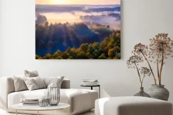 Obraz: Beautiful foggy morning landscape photographed from above