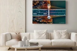 Obraz: Beautiful panoramic aerial drone view to cable-stayed siekierkowski