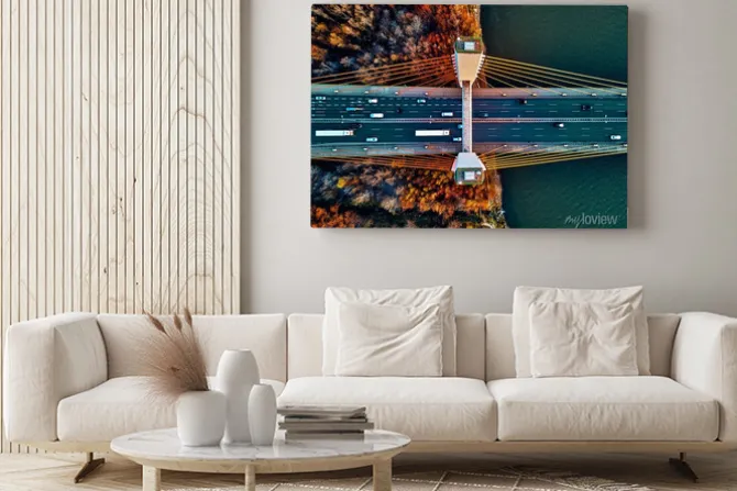 Obraz: Beautiful panoramic aerial drone view to cable-stayed siekierkowski