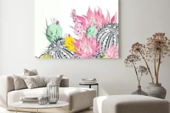 Obraz: Beautiful vector illustration with cactus plants and flowers