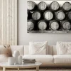 Obraz: Beczki w piwnicy w czerni i bieli