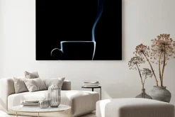 Obraz: Beleuchteter umriss einer dampfenden kubek kaffee oder tee