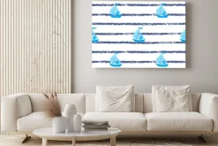 Obraz: Bez szwu rozłożony tła morskiego z niebieskimi okrętami. wektor