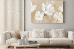 Obraz: Białe kwiaty jak malowane na beżowym tle