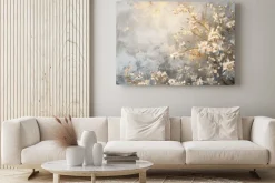 Obraz: Białe kwiaty na betonowym tle abstrakcyjny wzór