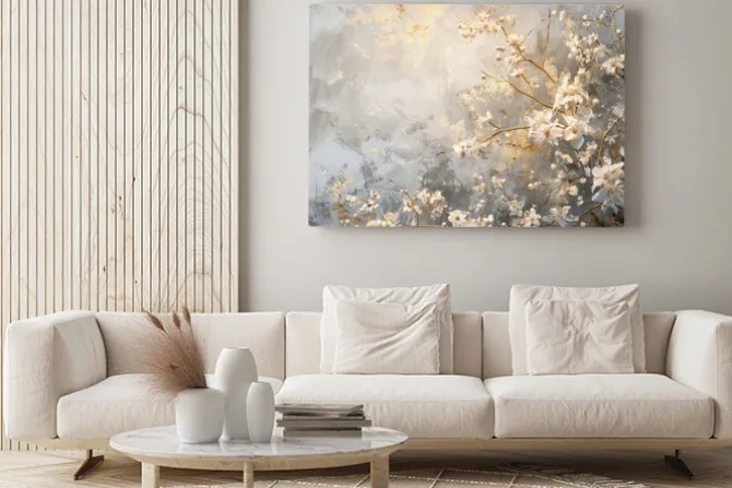 Obraz: Białe kwiaty na betonowym tle abstrakcyjny wzór