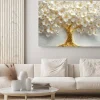 Obraz: Biało-złote kwiaty na drzewie 3d