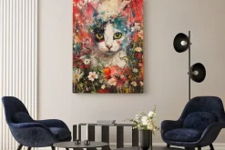 Obraz: Biały kotek w łące kwiatów