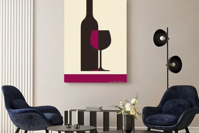 Obraz: Butelka wina i szkła. motyw wina