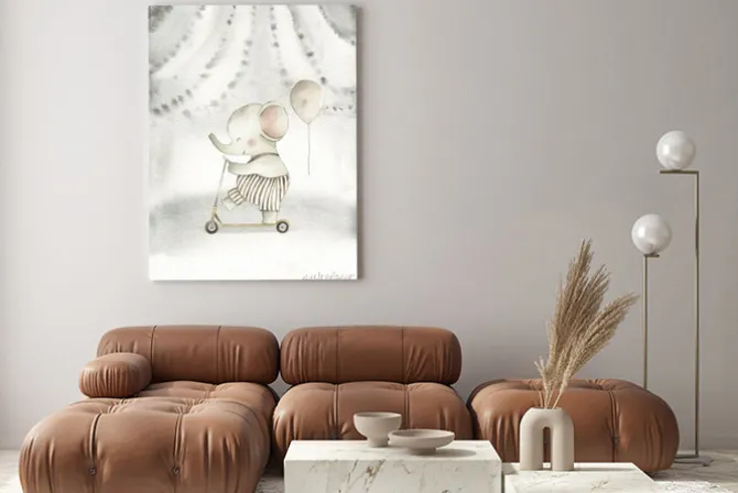 Obraz: Circus watercolor nursery baby elephant illustration