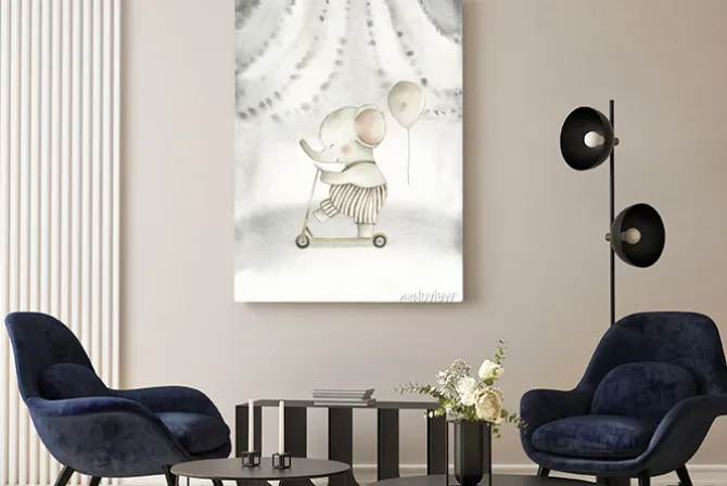 Obraz: Circus watercolor nursery baby elephant illustration