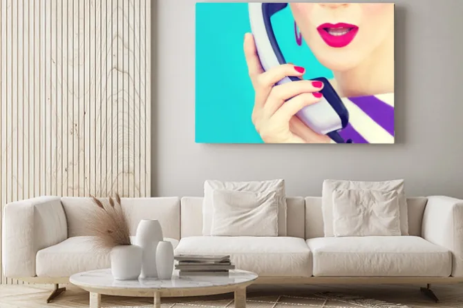 Obraz: Close-up portret retro dziewczyna z telefonem