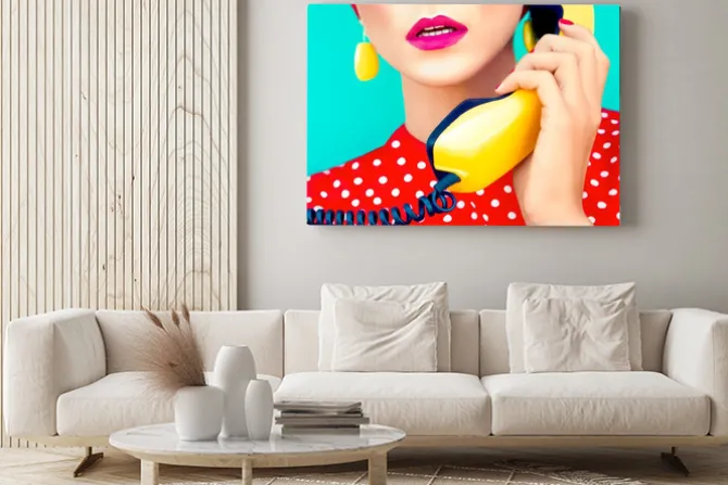 Obraz: Close-up portret retro dziewczyna z telefonem