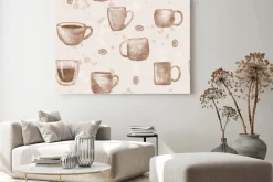 Obraz: Coffee cups watercolor pattern. coffee seamless pattern