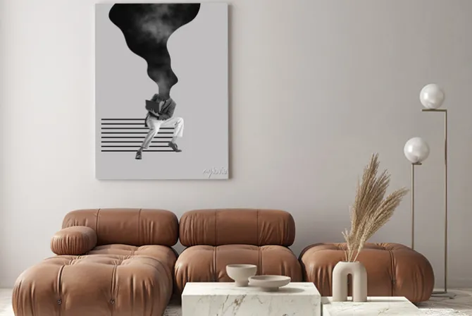 Obraz: Contemporary art collage. creative design. burning head. man,