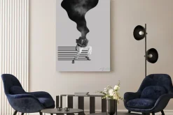 Obraz: Contemporary art collage. creative design. burning head. man,