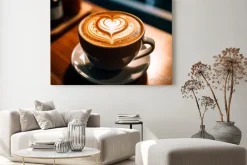 Obraz: Crafted heart - shaped latte art pattern on a frothy cappuccino