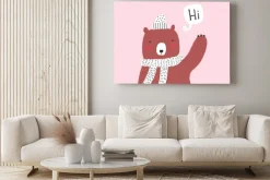 Obraz: Cute bear wearing a scarf waving his paw. hand drawn vector illustration.