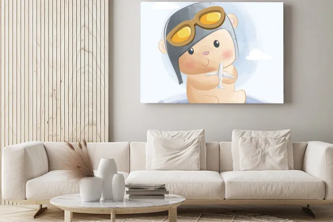 Obraz: Cute cartoon teddy bear in a pilot hat