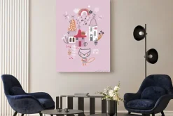 Obraz: Cute forest village. childish vector illustration with fox, mushrooms,