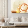 Obraz: Cute little lion roasting marshmallow on campfire watercolor