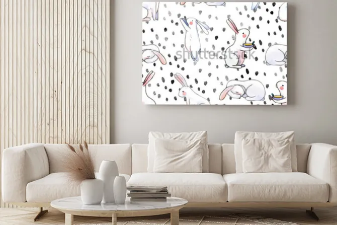 Obraz: Cute seamless pattern with watercolor rabbits. easter bunnies