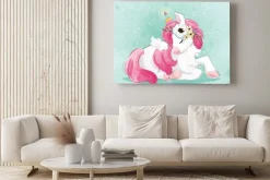 Obraz: Cute unicorn with little bunnies