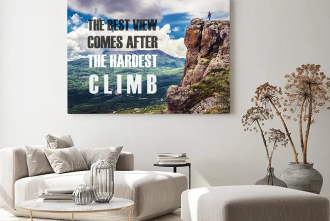Obraz: Cytat motywacyjny na tle gór