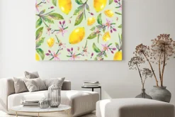 Obraz: Cytryny z zielonymi liśćmi, plasterkami cytryny, nasionami cytryny